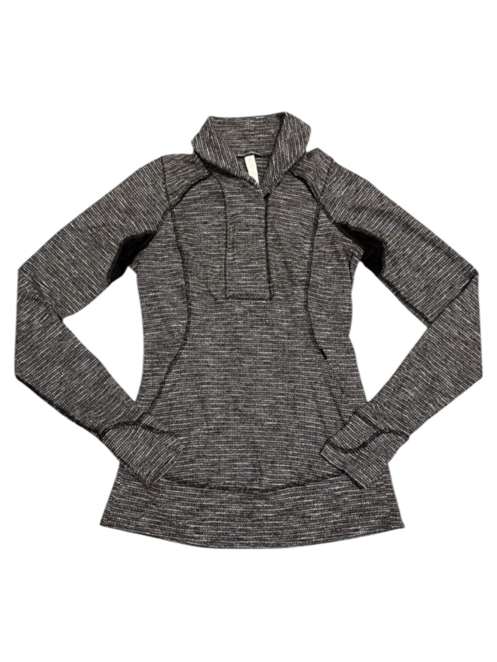 LULULEMON Think Fast 1/4 Zip Pullover Shirt Striped Gray Black Stretch Size 4